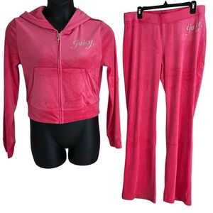 JUICY COUTURE PINK PARTY OG BLING RHINESTONE VELOUR TRACKSUIT SWEATSUIT NWT